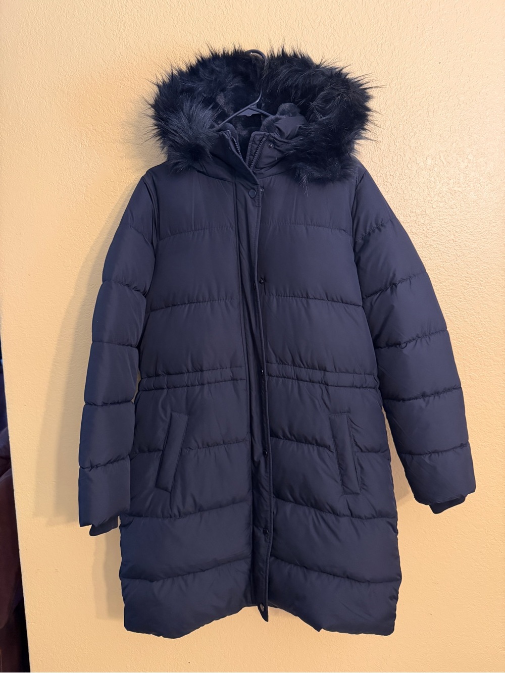 Hollister Black Long Puffer Coat with Faux-Fur Hood